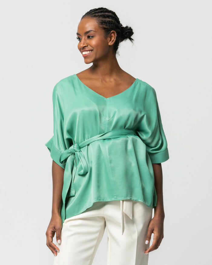 Silk touch μπλούζα με ζώνη σε 2 χρώματα N2110