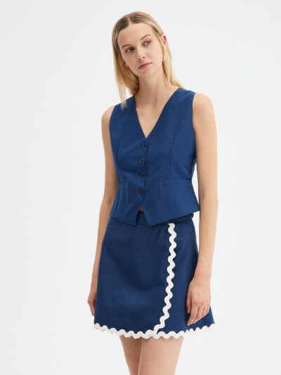Μπλε μίνι φούστα με zic zac σχέδιο Compania Fantastica