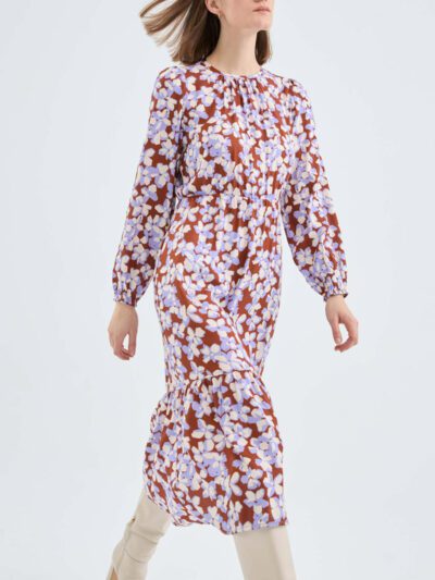 Φόρεμα Floral Print Midi Μακρυμάνικο Φόρεμα Με Βολάν Compania Fantastica