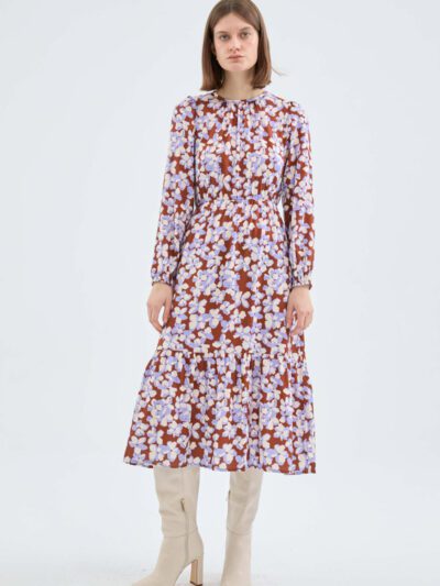 Φόρεμα Floral Print Midi Μακρυμάνικο Φόρεμα Με Βολάν Compania Fantastica