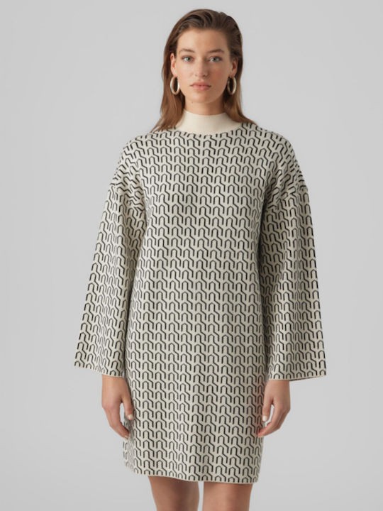 Φόρεμα πλεκτό εκρού με print Vero Moda