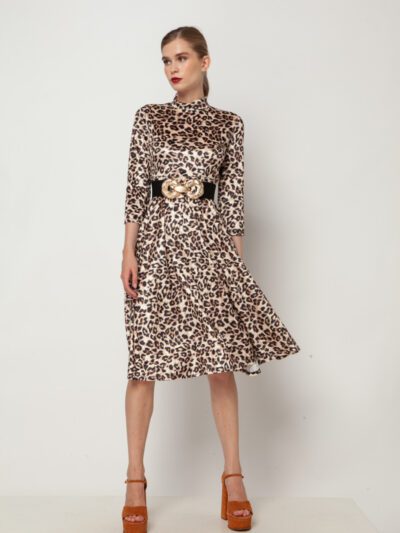 Midi leopard φόρεμα με ζώνη N2110