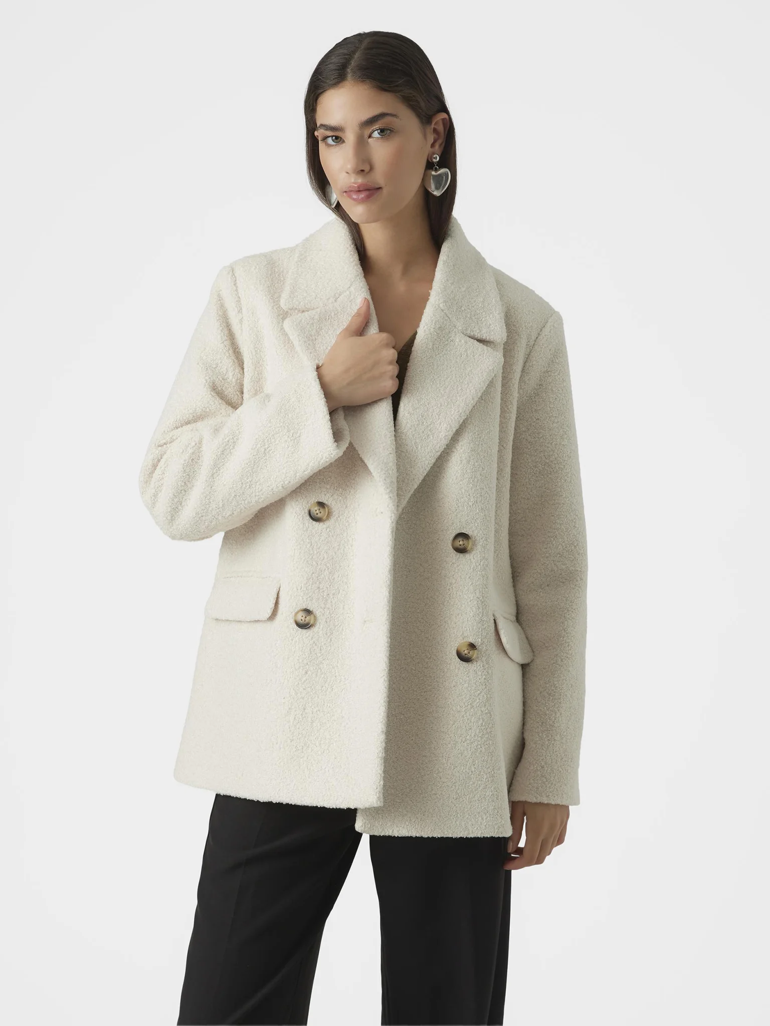 Γυναικείο κοντό παλτό εκρού Vero Moda
