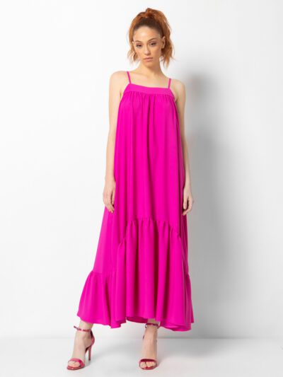 Μακρύ φόρεμα με ράντα σε 2 χρώματα Ν2110