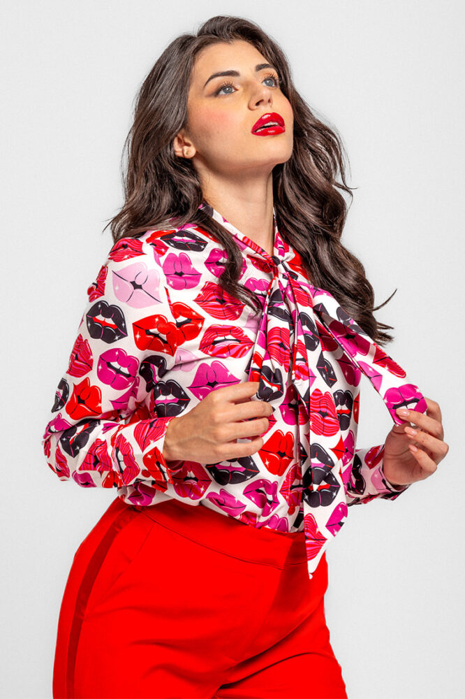 Keep Calm and Kiss Me Πουκάμισο με kiss print Lolina - Image 6