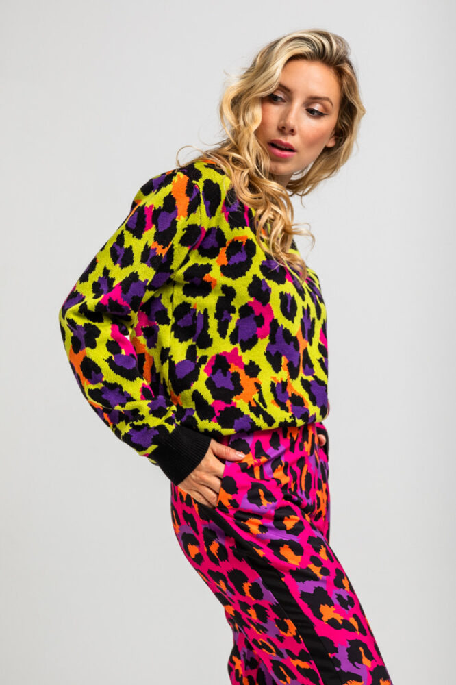 I'm Felina Κίτρινο πλεκτό πουλόβερ με animal print LOLINA - Image 6