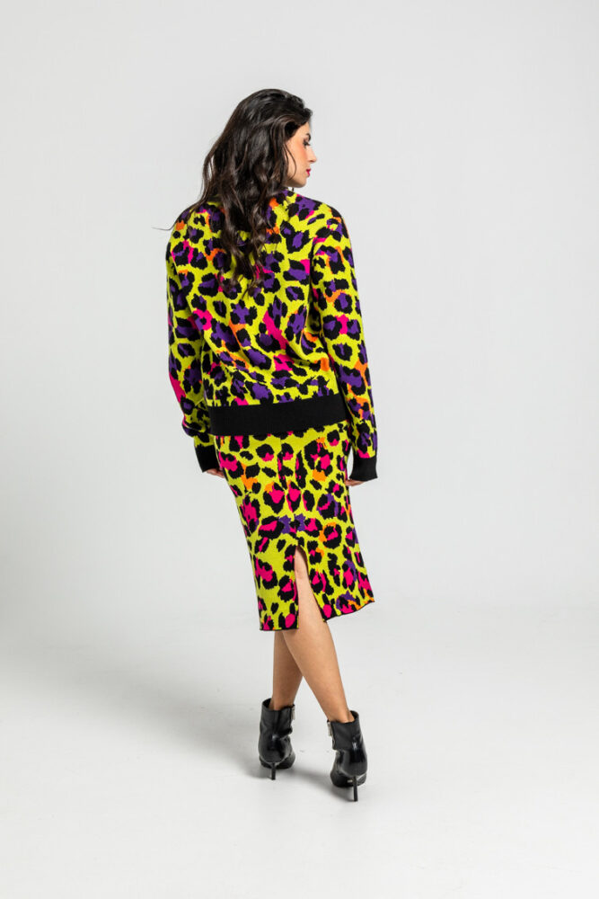 I'm Felina Κίτρινο πλεκτό πουλόβερ με animal print LOLINA - Image 4