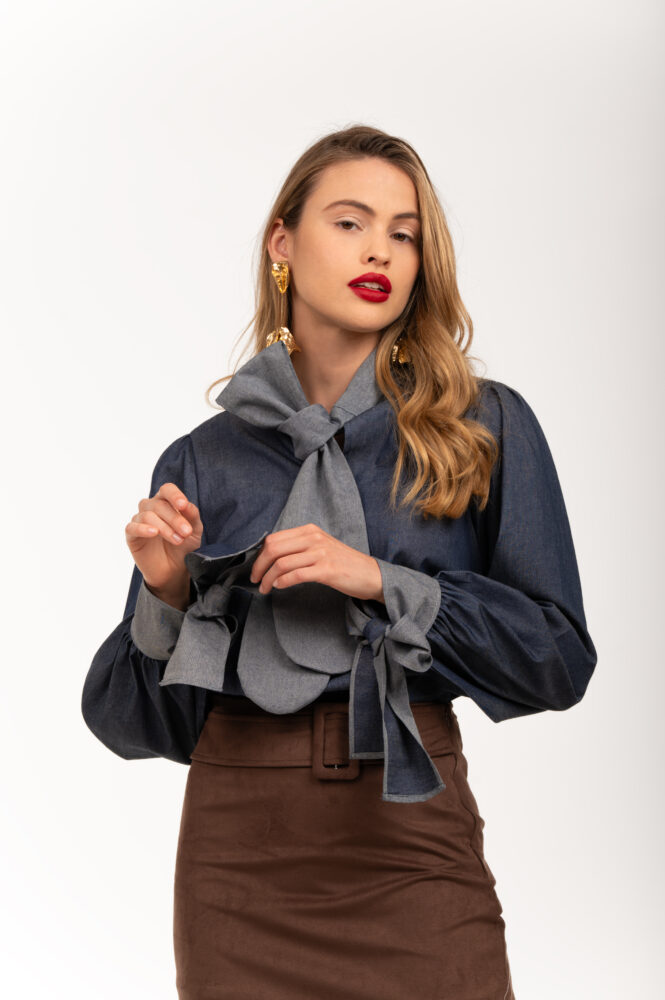 SON MOCCA DENIM NECKTIE BLOUSE Sameoldnew - Image 6