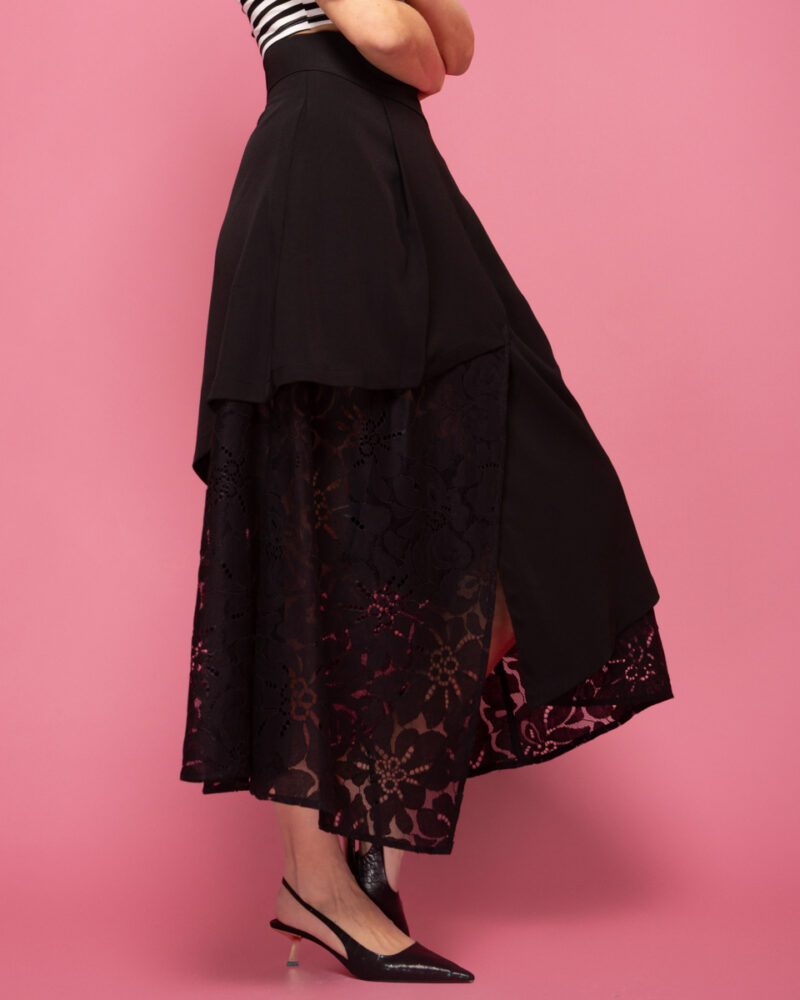 Ψηλόμεση μαύρη φούστα με δαντέλα Sour/lou/lou - Image 5