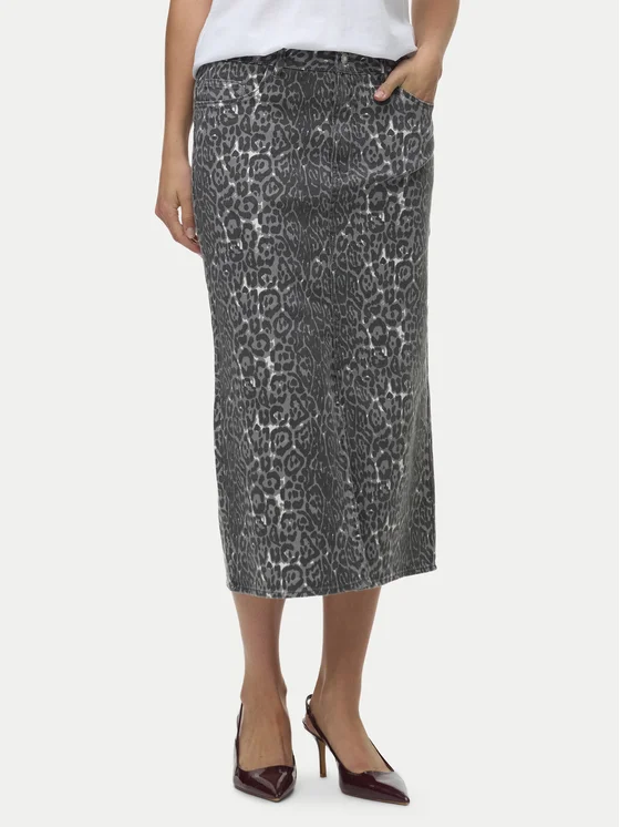Τζιν midi φούστα γκρι animal print VERO MODA - Image 4