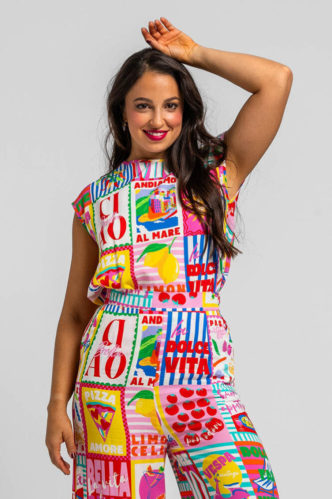 Μπλούζα αμάνικη με πολύχρωμο print- Dolce Far Niente LOLINA