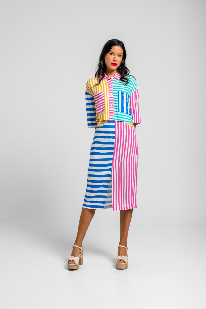 Φούστα midi με πολύχρωμο ριγέ print - Dolce vita LOLINA