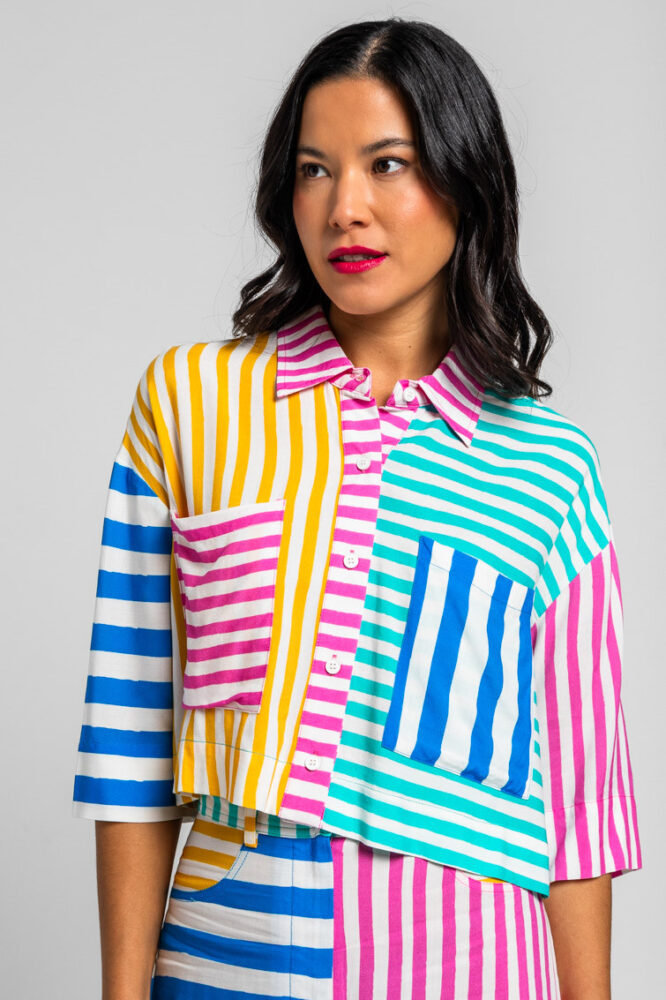 Crop πουκάμισο με πολύχρωμο ριγέ print - Dolce vita LOLINA