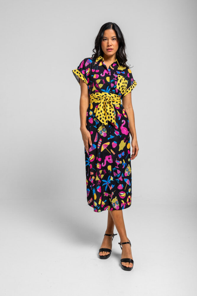 Φόρεμα midi με summer print - Summer LOLINA