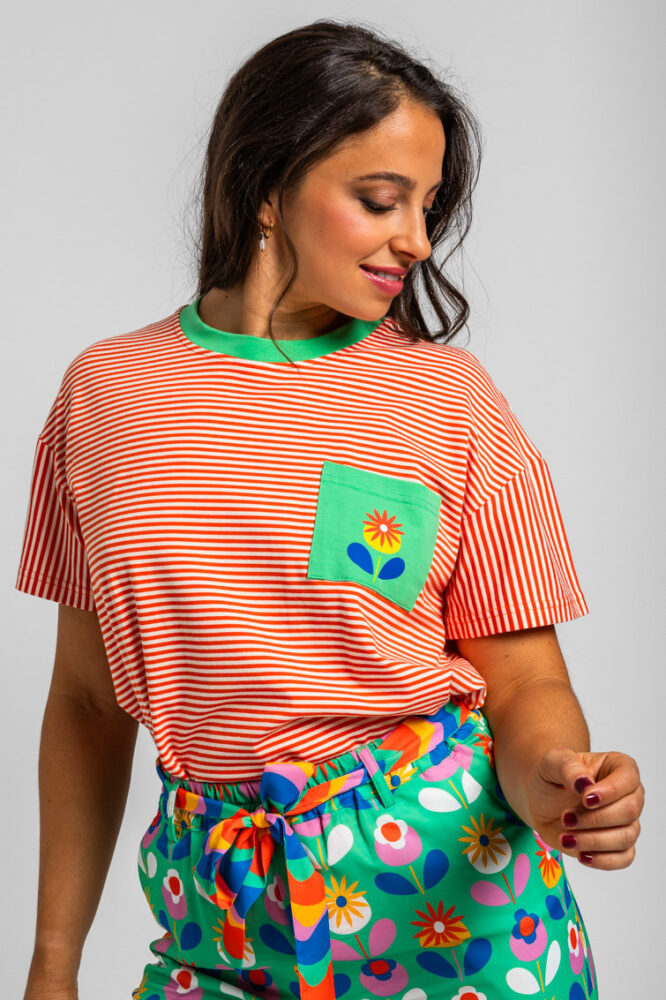 T-shirt ριγέ με λουλούδι - Blooming LOLINA