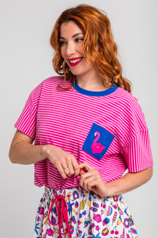 T-shirt ριγέ ροζ - Pool party LOLINA