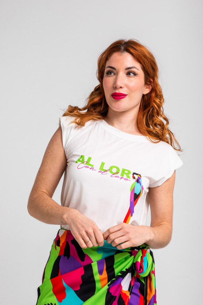 Λευκό αμάνικο τοπ με πολύχρωμο παπαγάλο - Al Loro LOLINA - Image 4