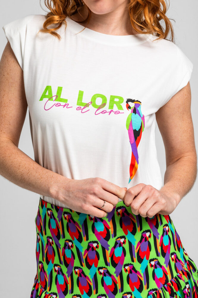 Λευκό αμάνικο τοπ με πολύχρωμο παπαγάλο - Al Loro LOLINA - Image 7