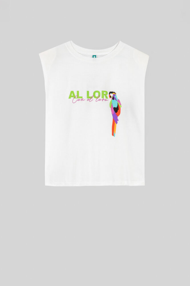 Λευκό αμάνικο τοπ με πολύχρωμο παπαγάλο - Al Loro LOLINA - Image 8