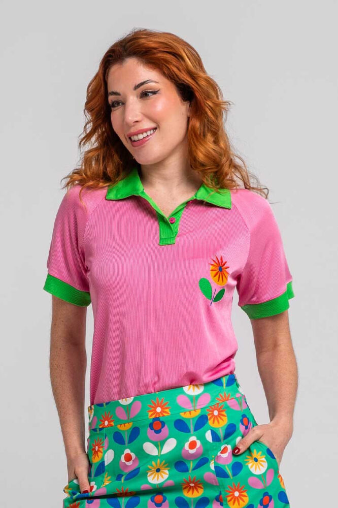 Ροζ πόλο μπλουζάκι με λουλούδι - Blooming LOLINA