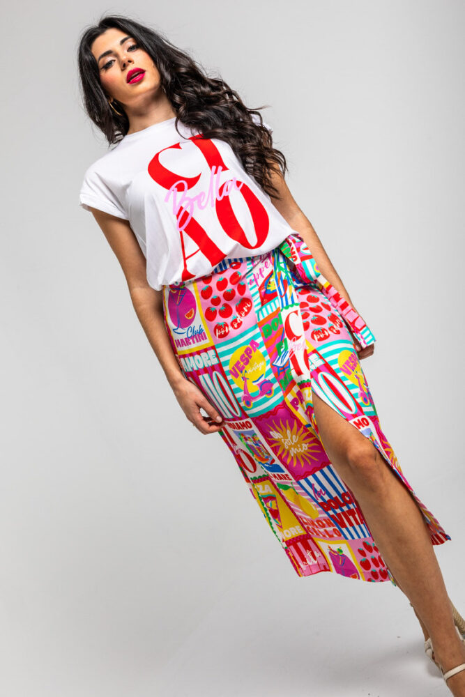 Φούστα midi με πολύχρωμο print- Dolce Far Niente LOLINA