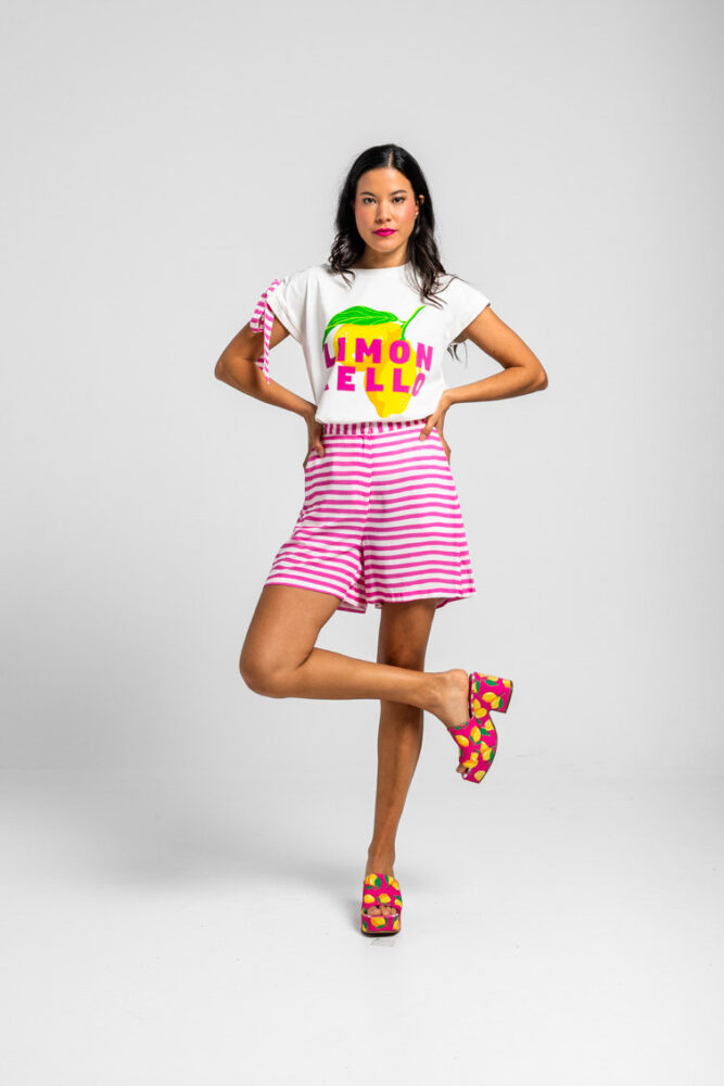 Ροζ ριγέ σορτς- Limoncello LOLINA