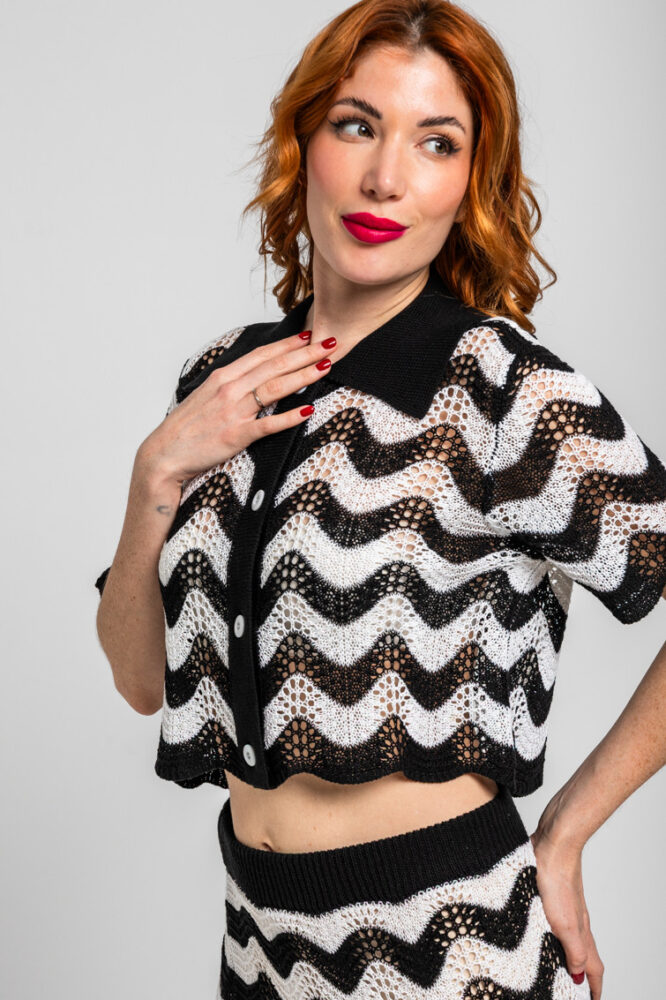 Ασπρόμαυρη πλεκτή μπλούζα - Yin Yang LOLINA