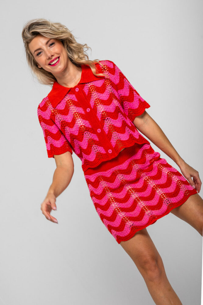 Κόκκινη με ροζ πλεκτή μπλούζα -Dolce Far Niente LOLINA