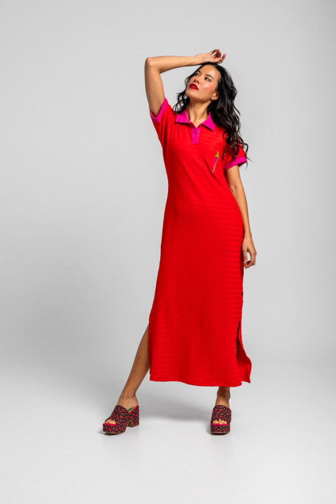 Κόκκινο πόλο φόρεμα με τσίλι LOLINA