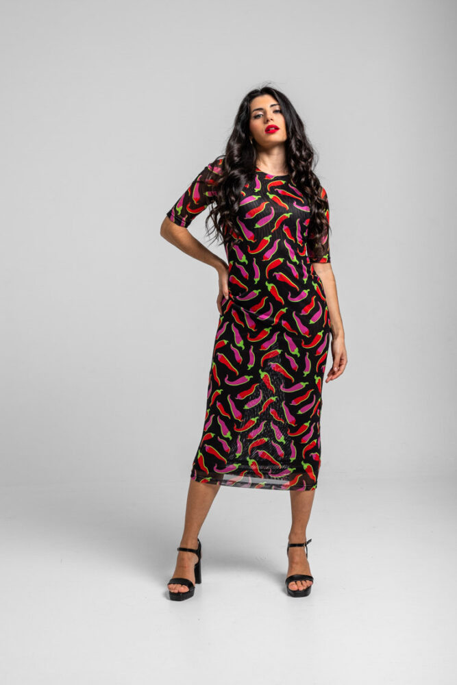 Μαύρο εφαρμοστό φόρεμα από τούλι με τσίλι LOLINA