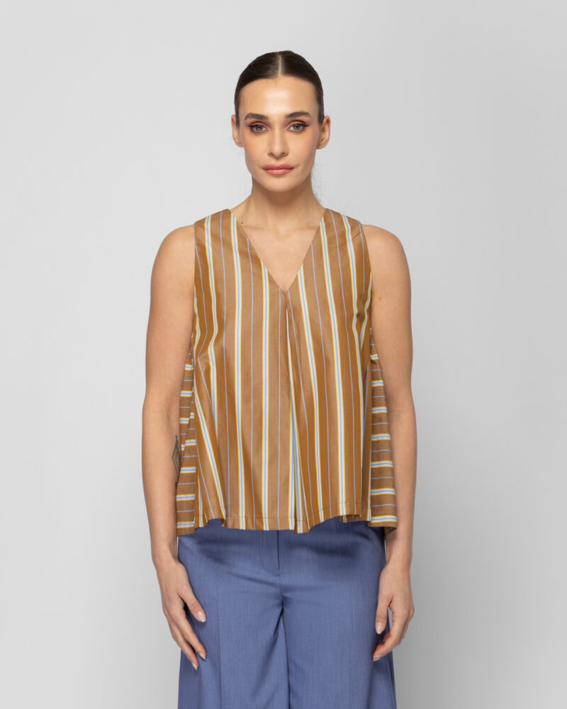 Αμάνικο top καφέ ριγέ print Sour/lou/lou
