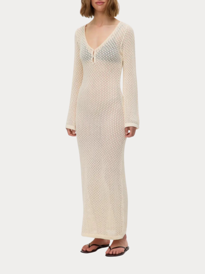 Πλεκτό μακρύ φόρεμα εκρού Vero Moda - Image 2