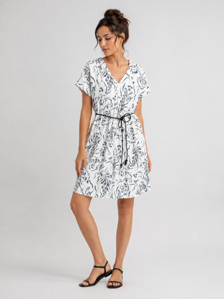 Λευκό κοντό φόρεμα με μαύρο floral print GΟA GOA - Image 5
