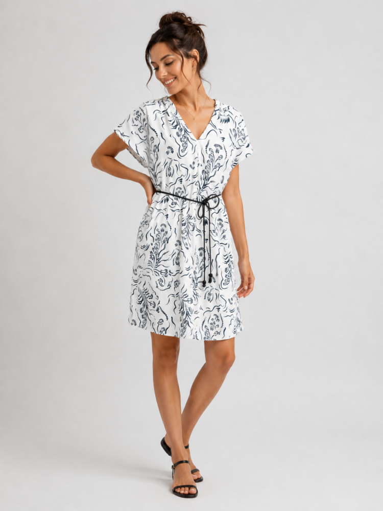 Λευκό κοντό φόρεμα με μαύρο floral print GΟA GOA - Image 4