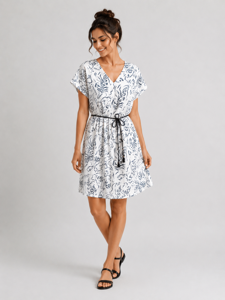 Λευκό κοντό φόρεμα με μαύρο floral print GΟA GOA - Image 3