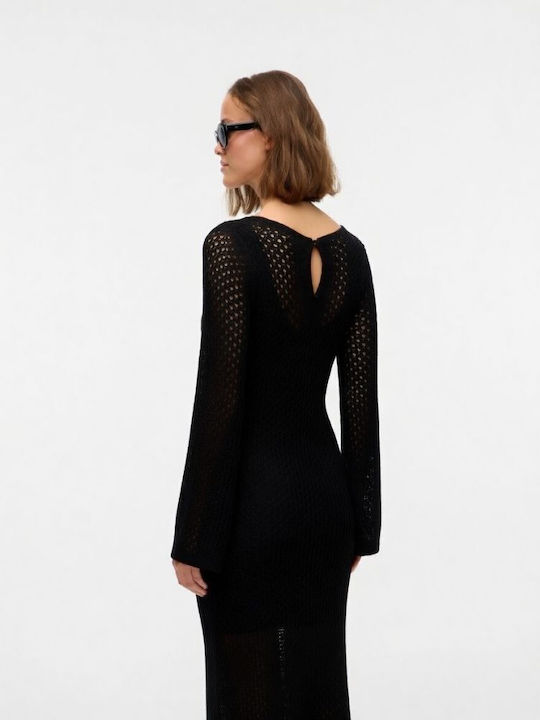 Πλεκτό μακρύ φόρεμα μαύρο Vero Moda - Image 3