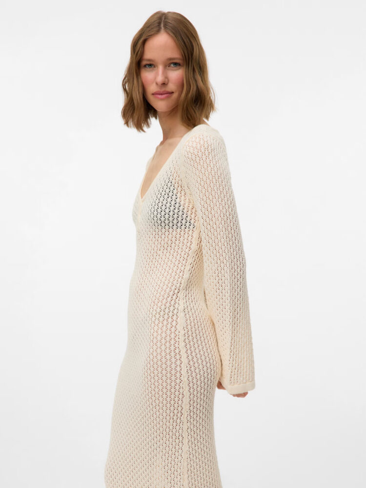 Πλεκτό μακρύ φόρεμα εκρού Vero Moda - Image 5