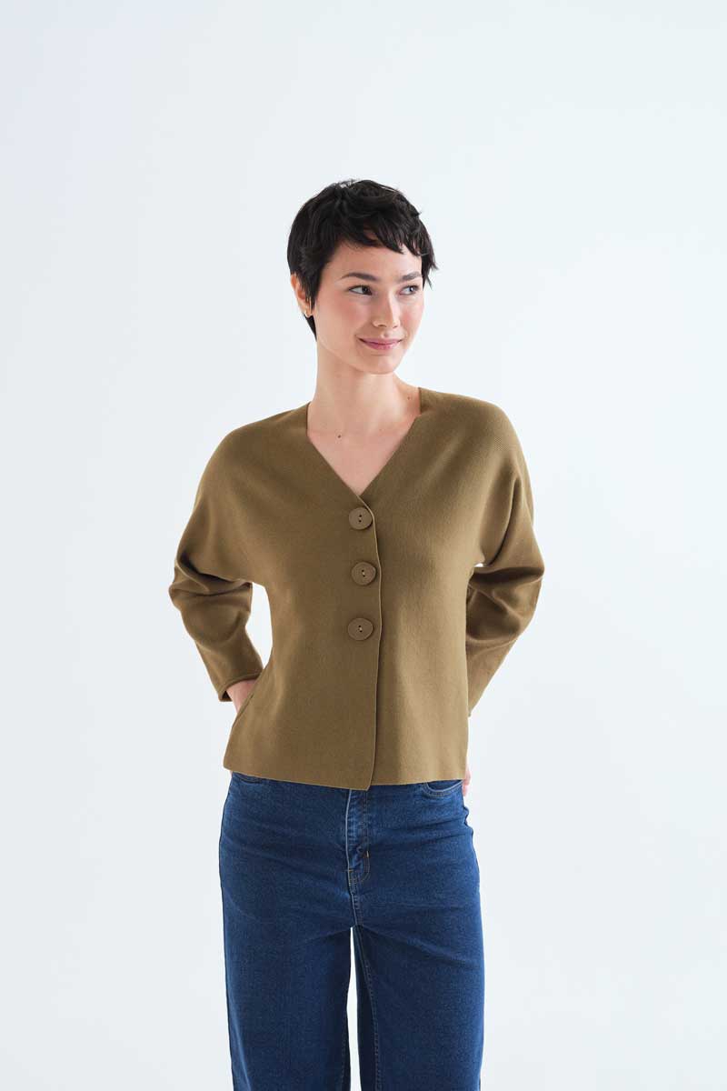 Ζακέτα Πλεκτή V-Neck olive Compania Fantastica