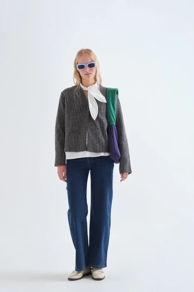 Ζακέτα Πλεκτή Striped γκρι Compania Fantastica - Image 4