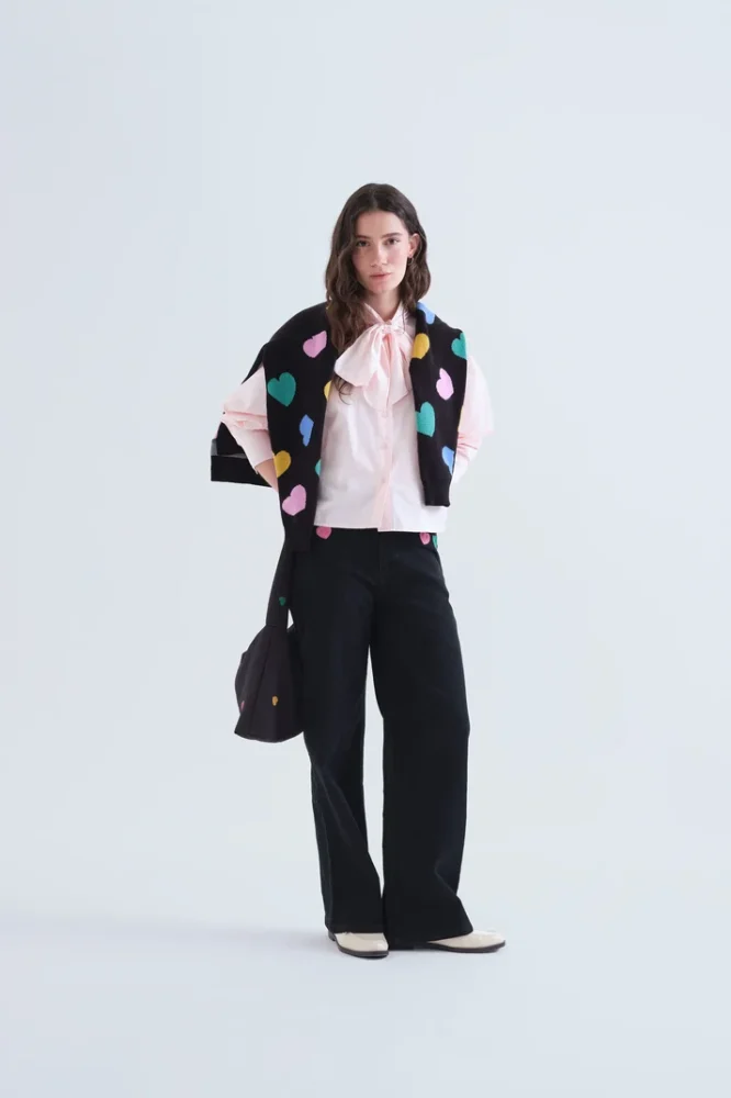 Παντελόνι Denim Hearts Print μαύρο Compania Fantastica - Image 4