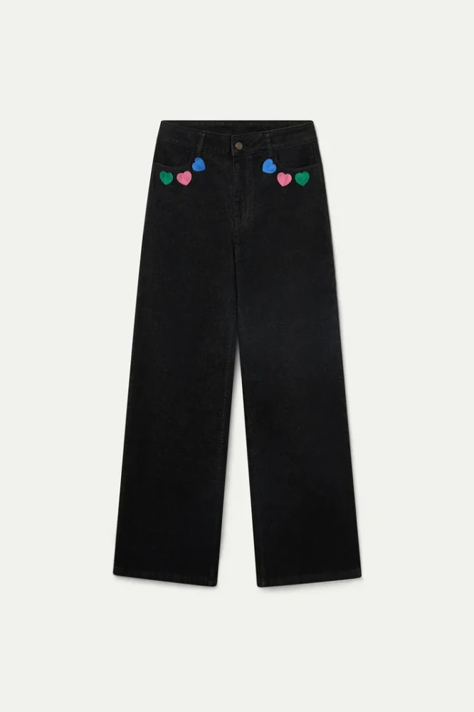 Παντελόνι Denim Hearts Print μαύρο Compania Fantastica - Image 5
