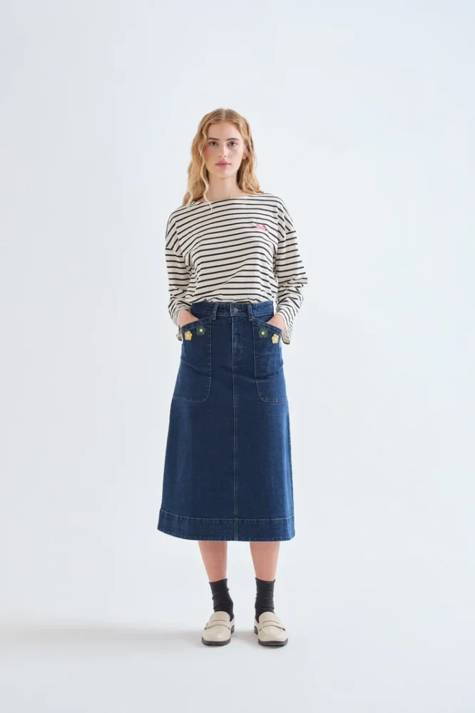 Denim φούστα μπλε Euphonia Print Compania Fantastica